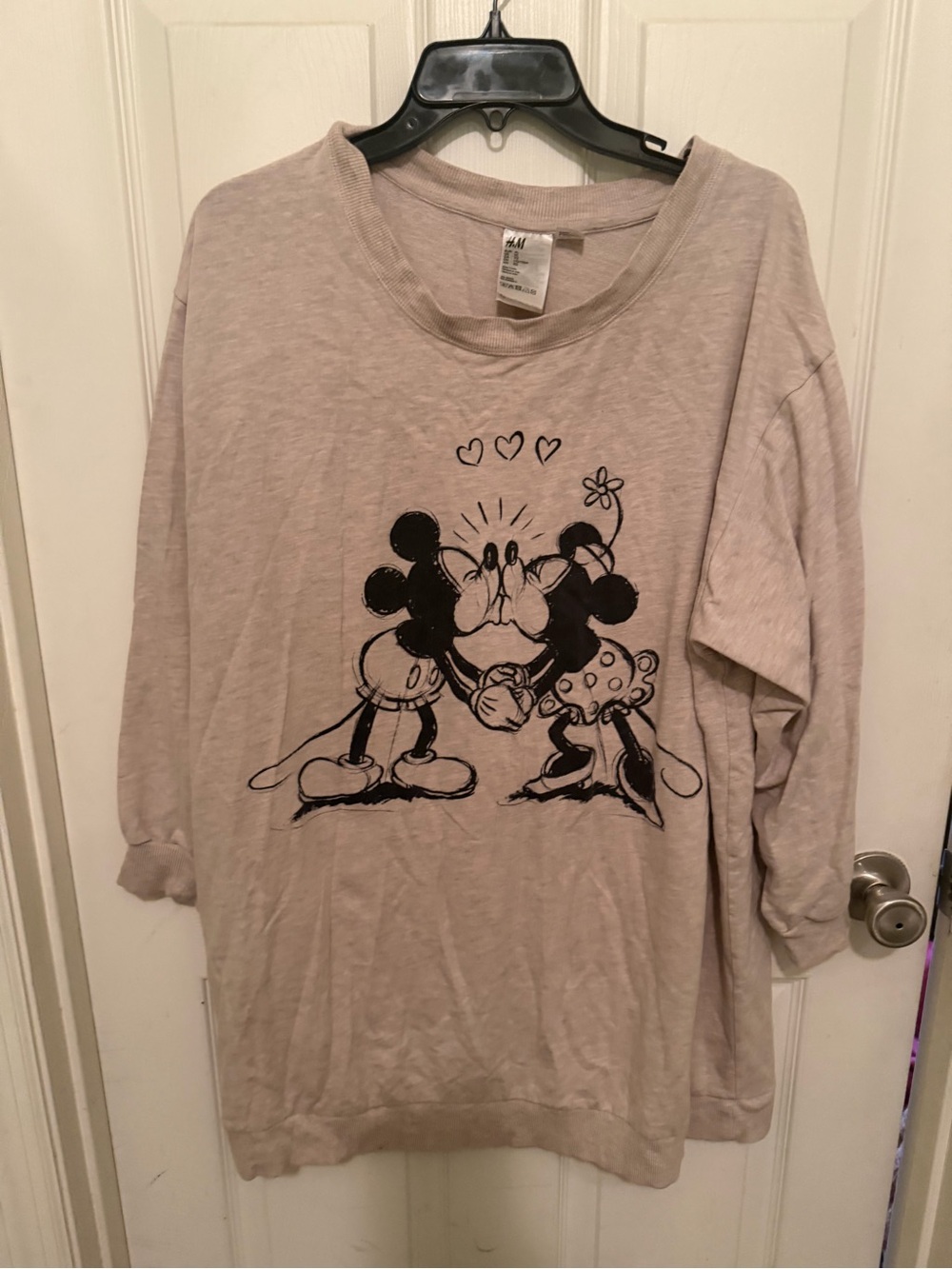 H&M  Beige Graphic Mickey & Minnie Long-Sleeve Sweatshirt